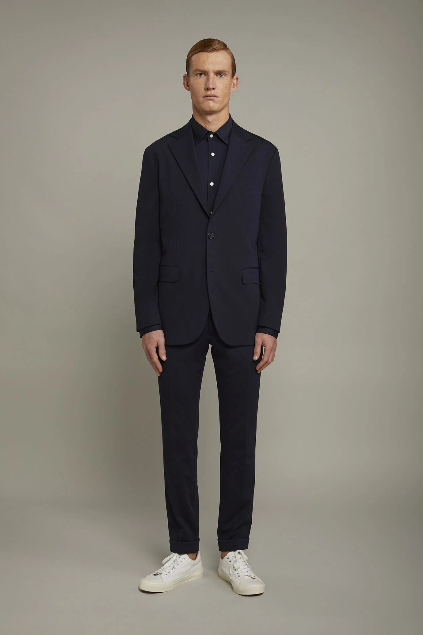 Menâ€™s trousers in jersey without pleats with classic fold regular fit