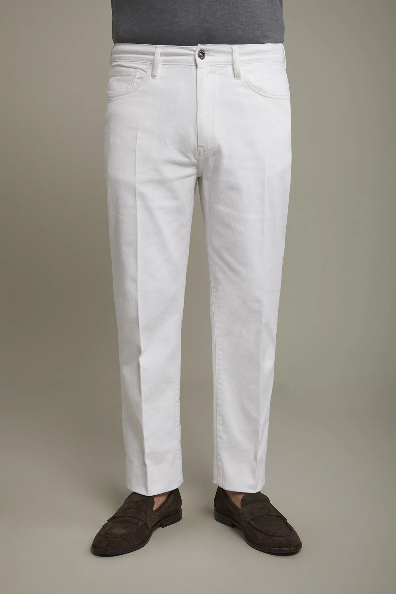 Men's 5-pocket trousers cotton fabric construction twill stretch regular fit