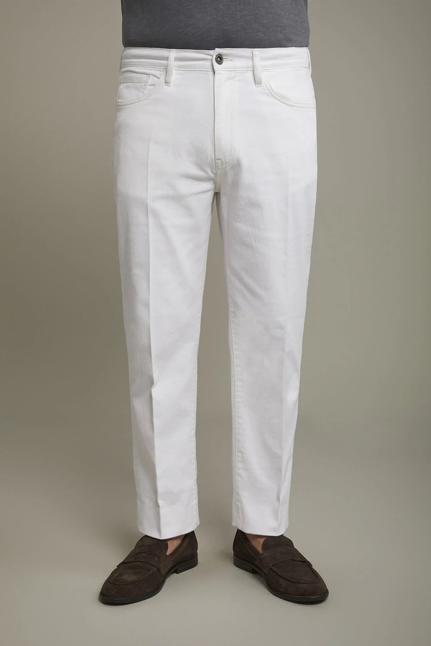 Men's 5-pocket trousers cotton fabric construction twill stretch regular fit