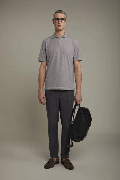 Men's short sleeve button-less polo shirt with derby collar and thin stripes 100% cotton regular fit