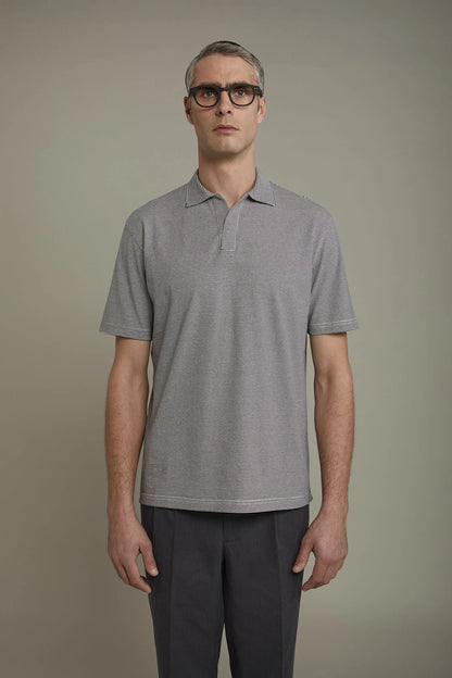 Men's short sleeve button-less polo shirt with derby collar and thin stripes 100% cotton regular fit