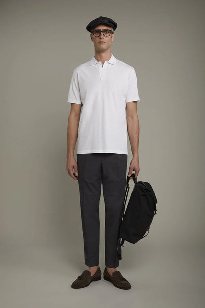 Men's short sleeve button-less polo shirt with derby collar in pure cotton regular fit