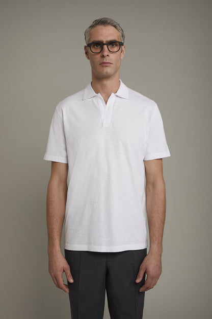 Men's short sleeve button-less polo shirt with derby collar in pure cotton regular fit