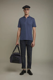 Men's short sleeve button-less polo shirt with derby collar in pure cotton regular fit