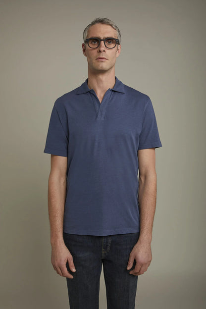 Men's short sleeve button-less polo shirt with derby collar in pure cotton regular fit