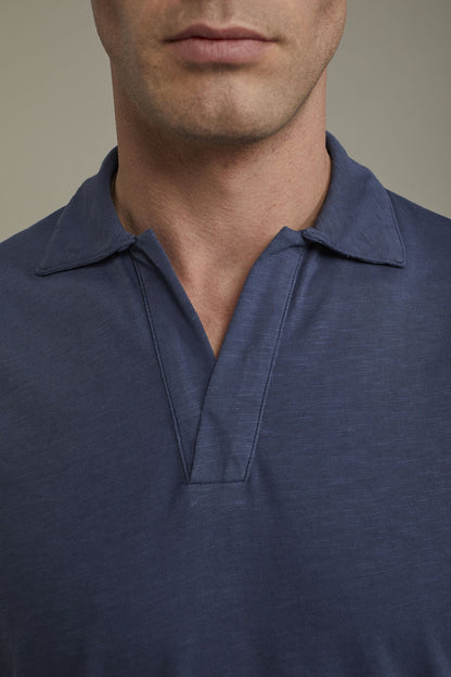 Men's short sleeve button-less polo shirt with derby collar in pure cotton regular fit