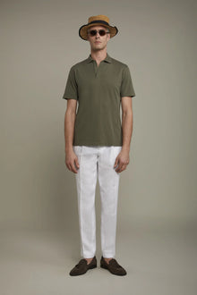 MenÃ¢â‚¬â„¢s short sleeve button-less polo shirt with derby collar in pure cotton regular fit
