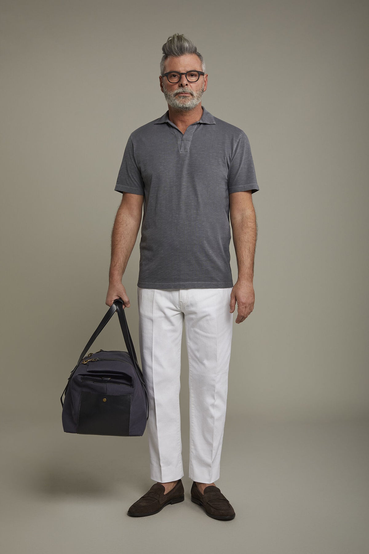 Men's short sleeve button-less polo shirt with derby collar in pure cotton regular fit