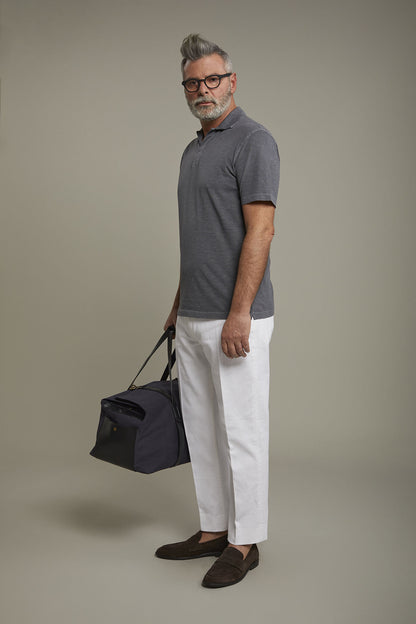 Men's short sleeve button-less polo shirt with derby collar in pure cotton regular fit