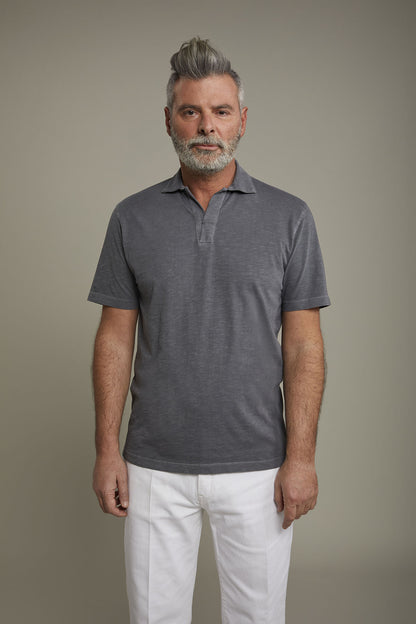 Men's short sleeve button-less polo shirt with derby collar in pure cotton regular fit