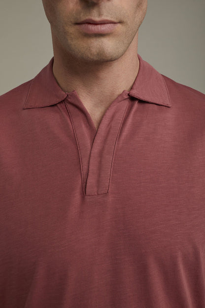Men's short sleeve button-less polo shirt with derby collar in pure cotton regular fit