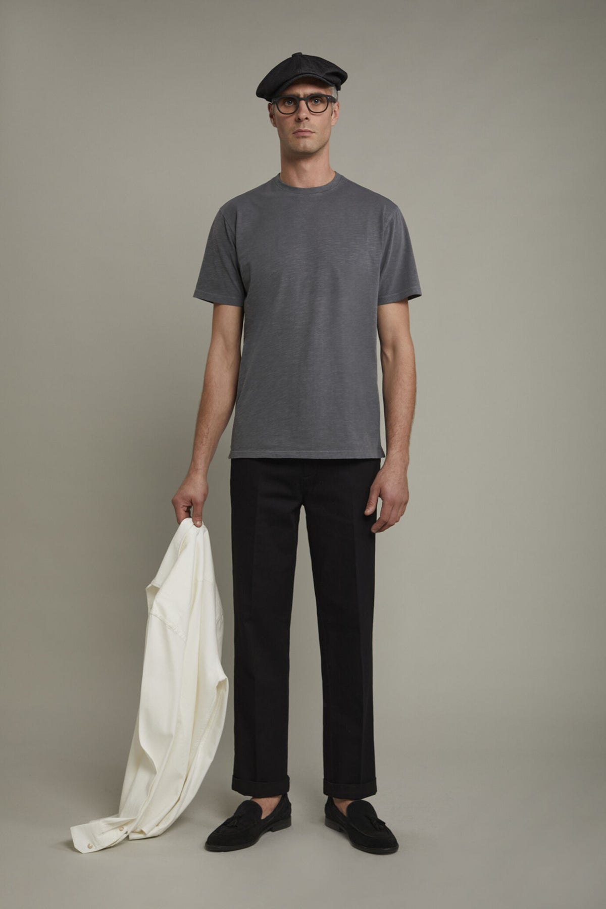 Men's round neck t-shirt 100% cotton flamed effect regular fit