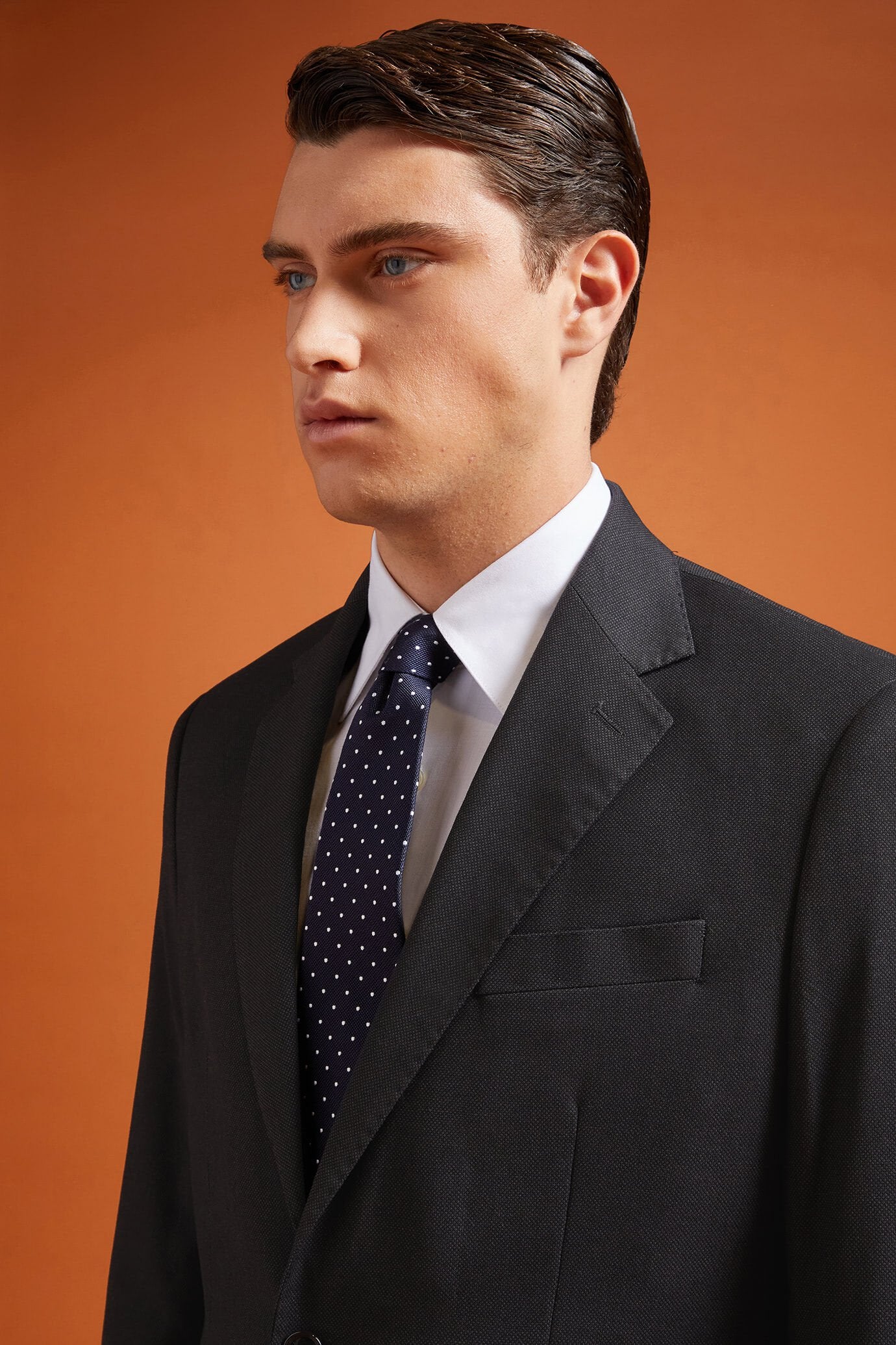 Men's regular fit single-breasted suit in birdseye fabric