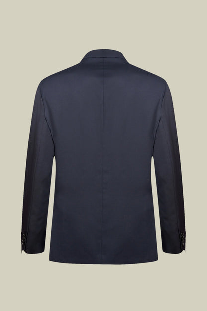 Men's regular fit single-breasted suit featuring a jacket with peak lapels in wool blend fabric