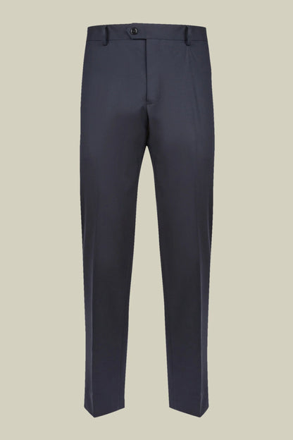 Men's regular fit single-breasted suit featuring a jacket with peak lapels in wool blend fabric