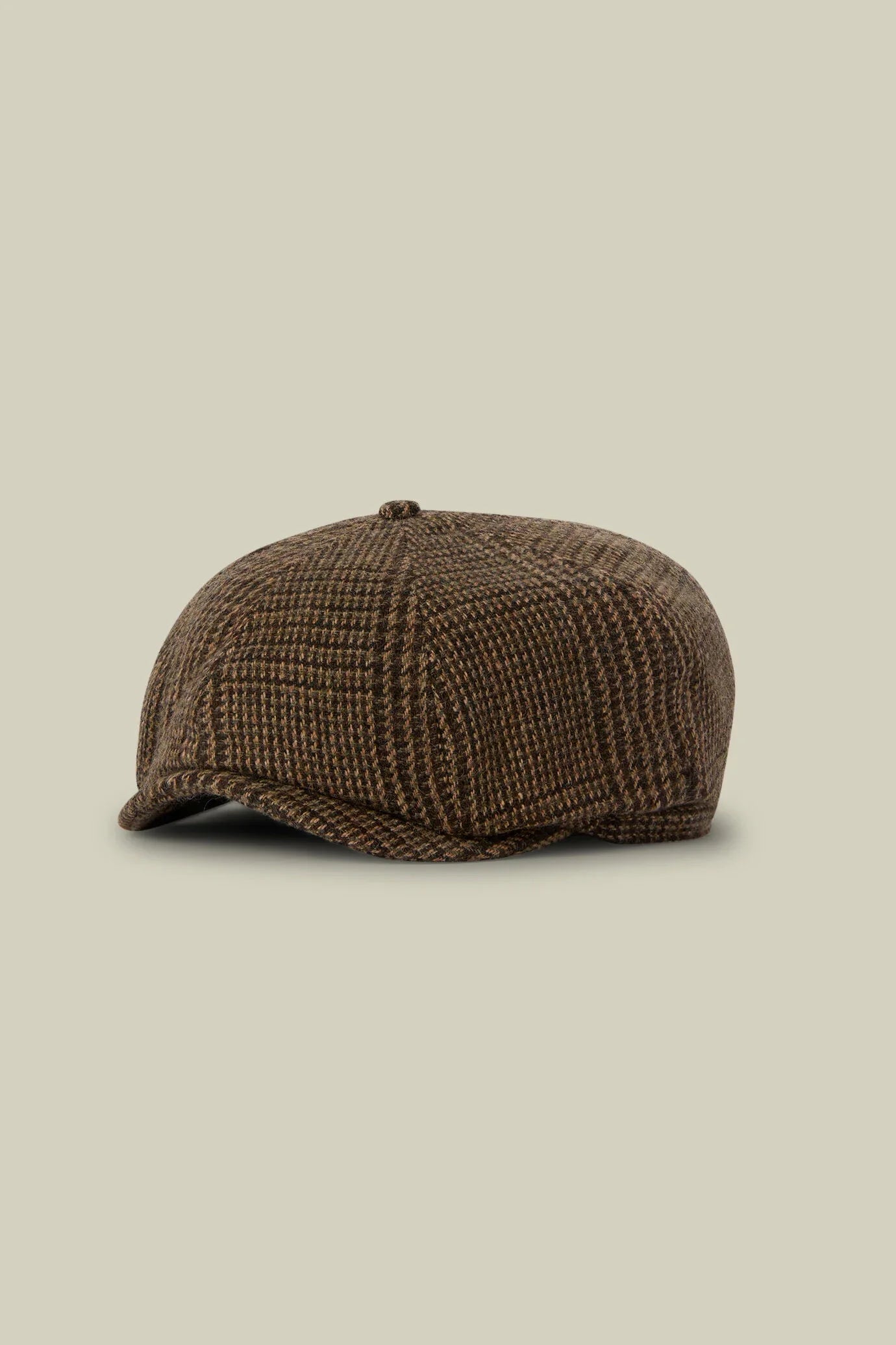 Men's flat cap in Prince of Wales check wool blend fabric