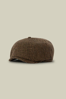 Men's flat cap in Prince of Wales check wool blend fabric