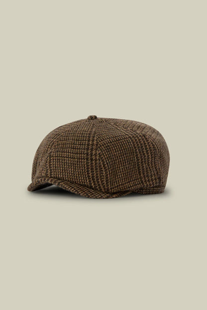 Men's flat cap in Prince of Wales check wool blend fabric