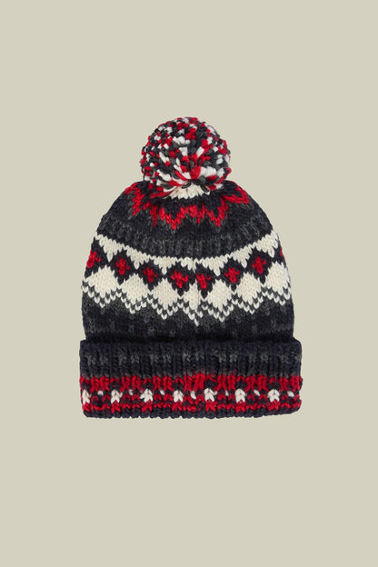 Men's ribbed hat in a Norwegian pattern with a pompom