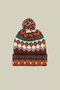 Men's ribbed hat in a Norwegian pattern with a pompom