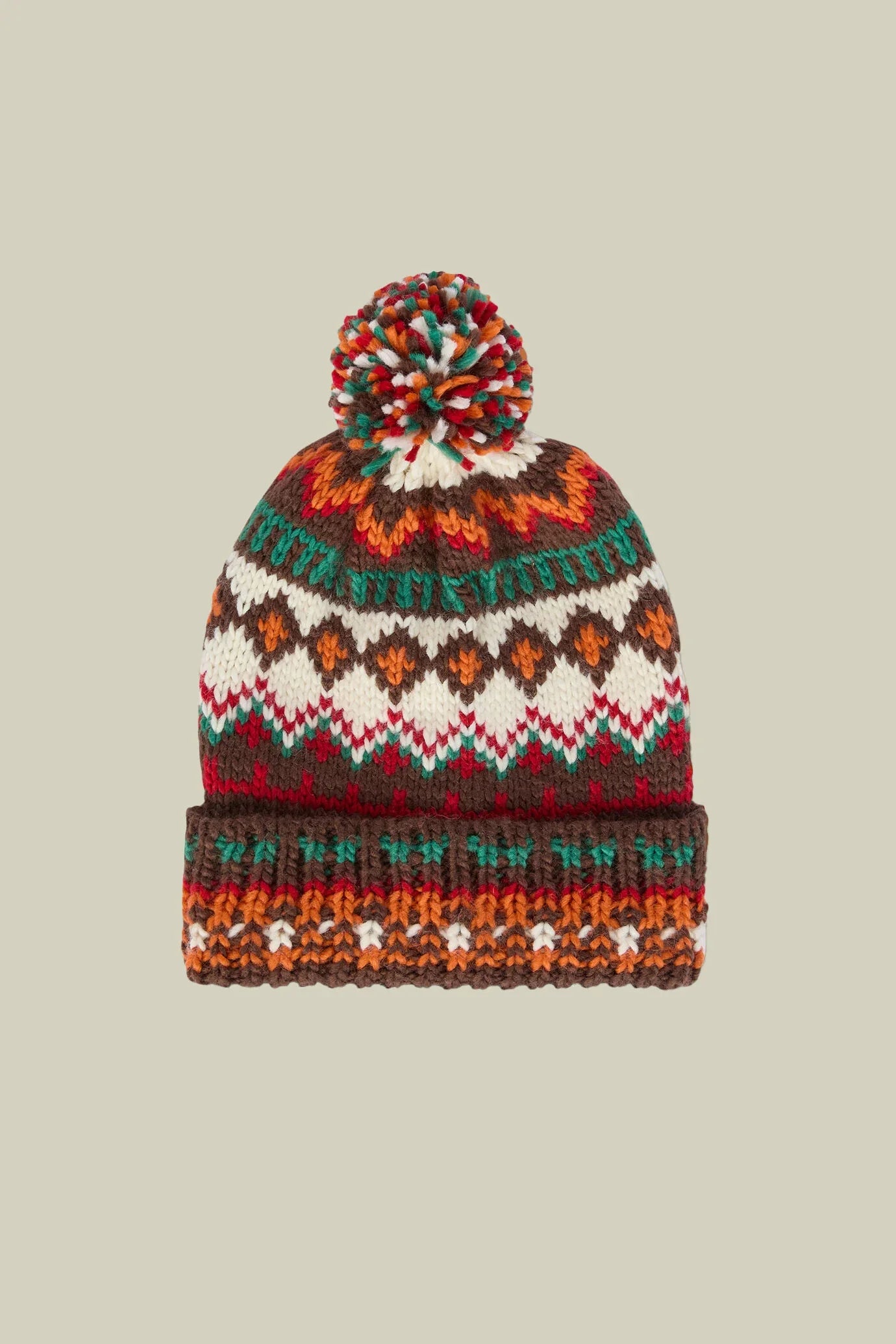 Men's ribbed hat in a Norwegian pattern with a pompom