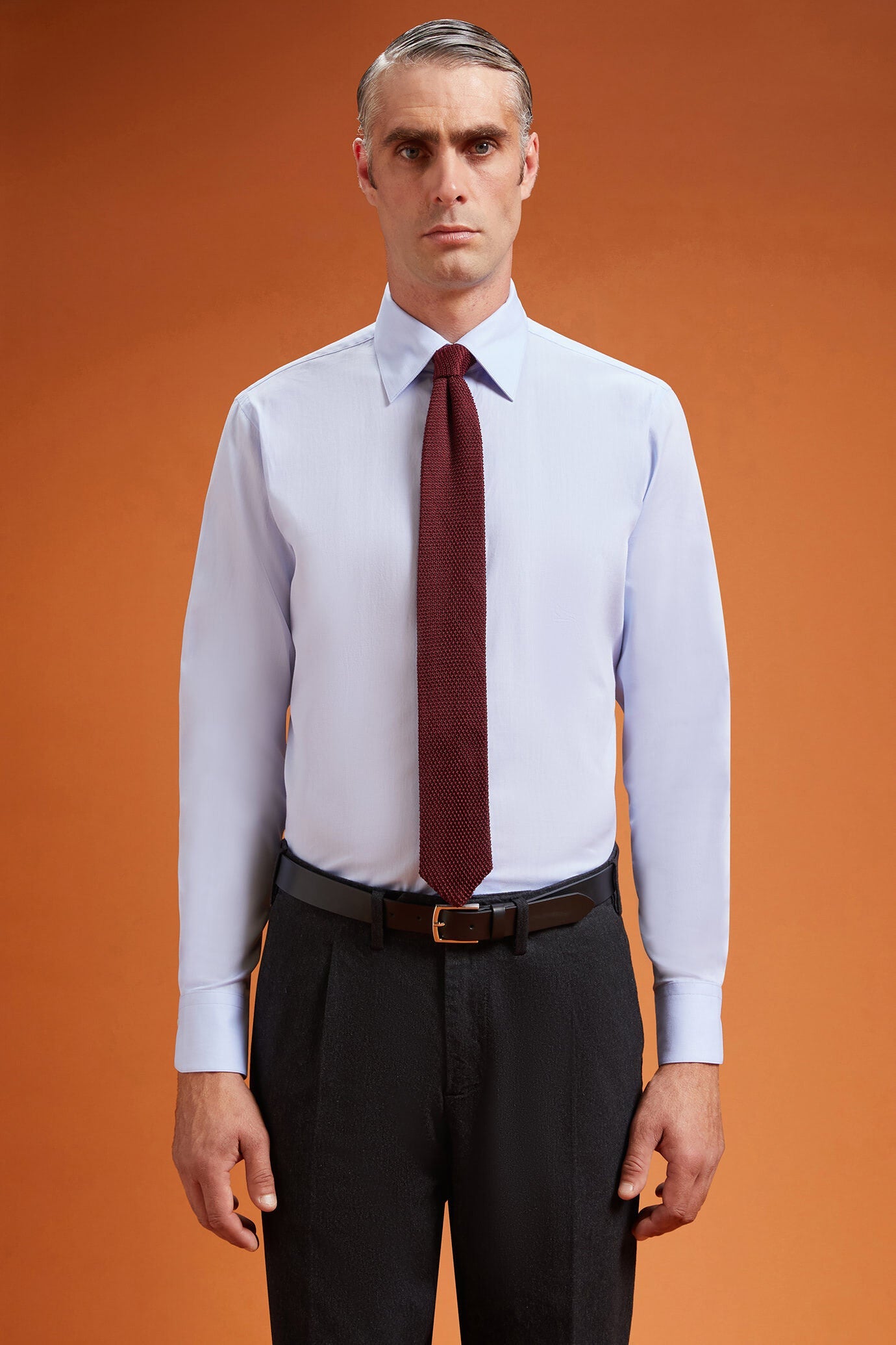 Men's regular fit classic shirt in 100% cotton herringbone fabric with a classic collar