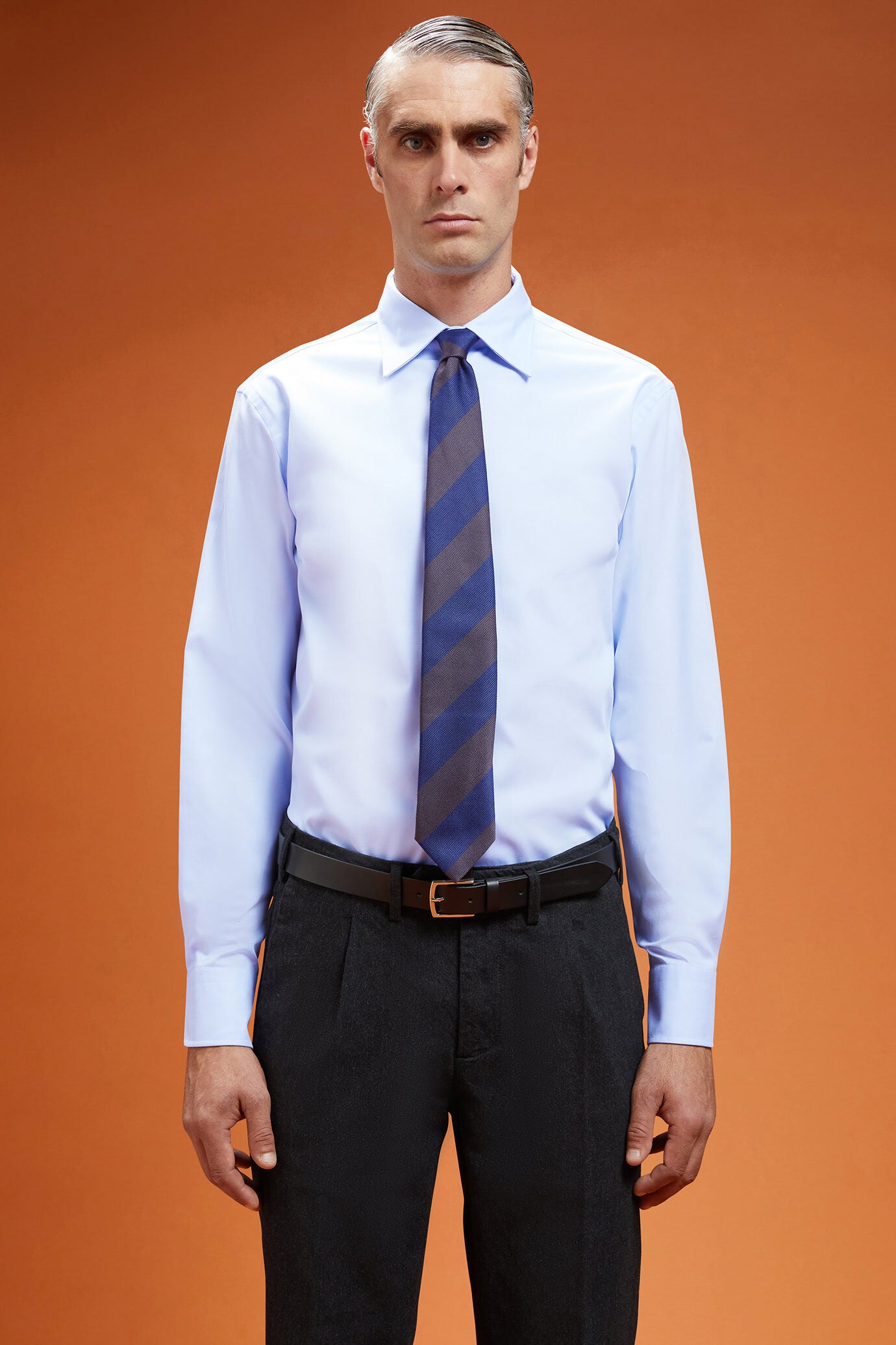 Men's regular fit classic shirt in 100% cotton plain pinpoint fabric with a classic collar