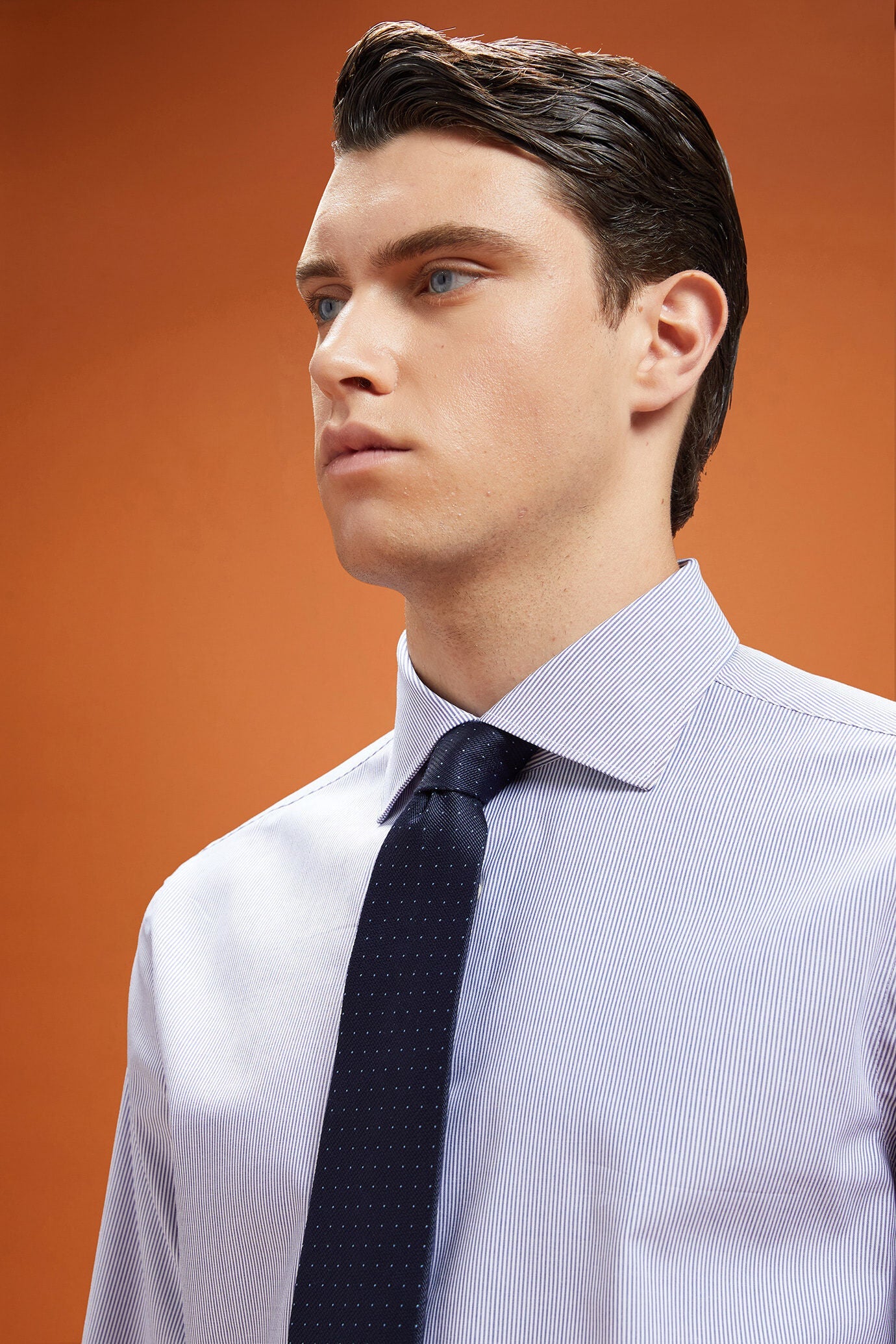 Men's regular fit classic shirt in yarn-dyed striped cotton with a classic collar