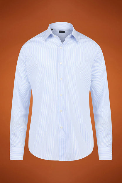 Men's regular fit classic shirt in yarn-dyed technical fabric with a classic collar