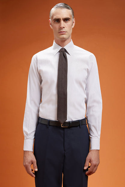 Men's regular fit classic shirt in yarn-dyed technical fabric with a classic collar