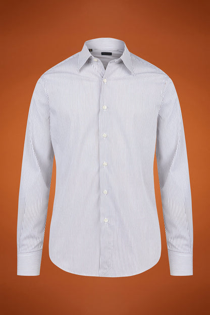 Men's regular fit classic shirt in yarn-dyed technical fabric with a classic collar