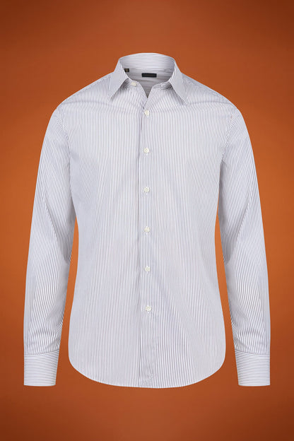 Men's regular fit classic shirt in yarn-dyed technical fabric with a classic collar