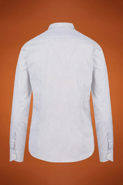 Men's regular fit classic shirt in yarn-dyed technical fabric with a classic collar