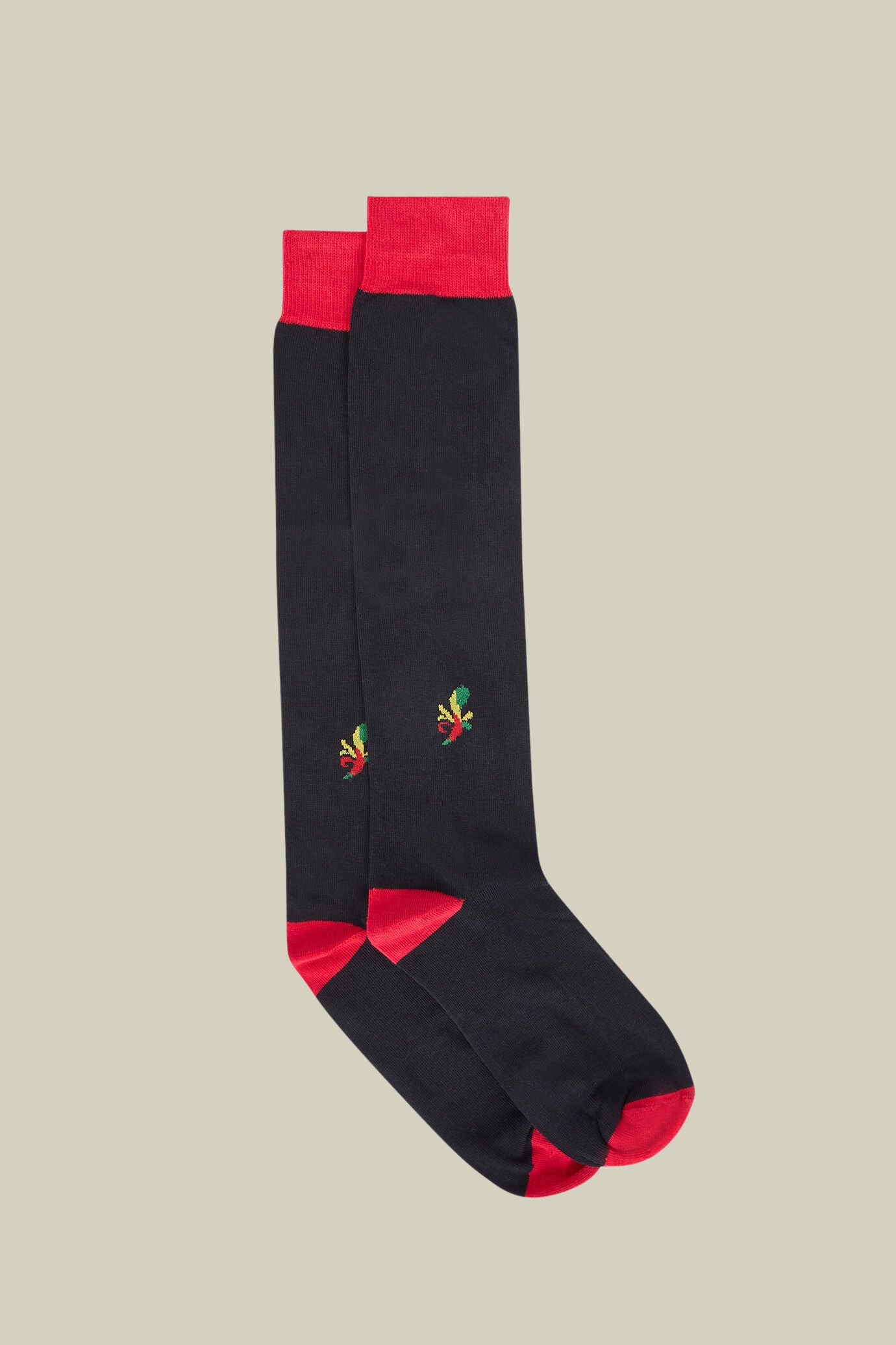 Men's long socks in stockinette stitch with a Christmas pattern, made in Italy