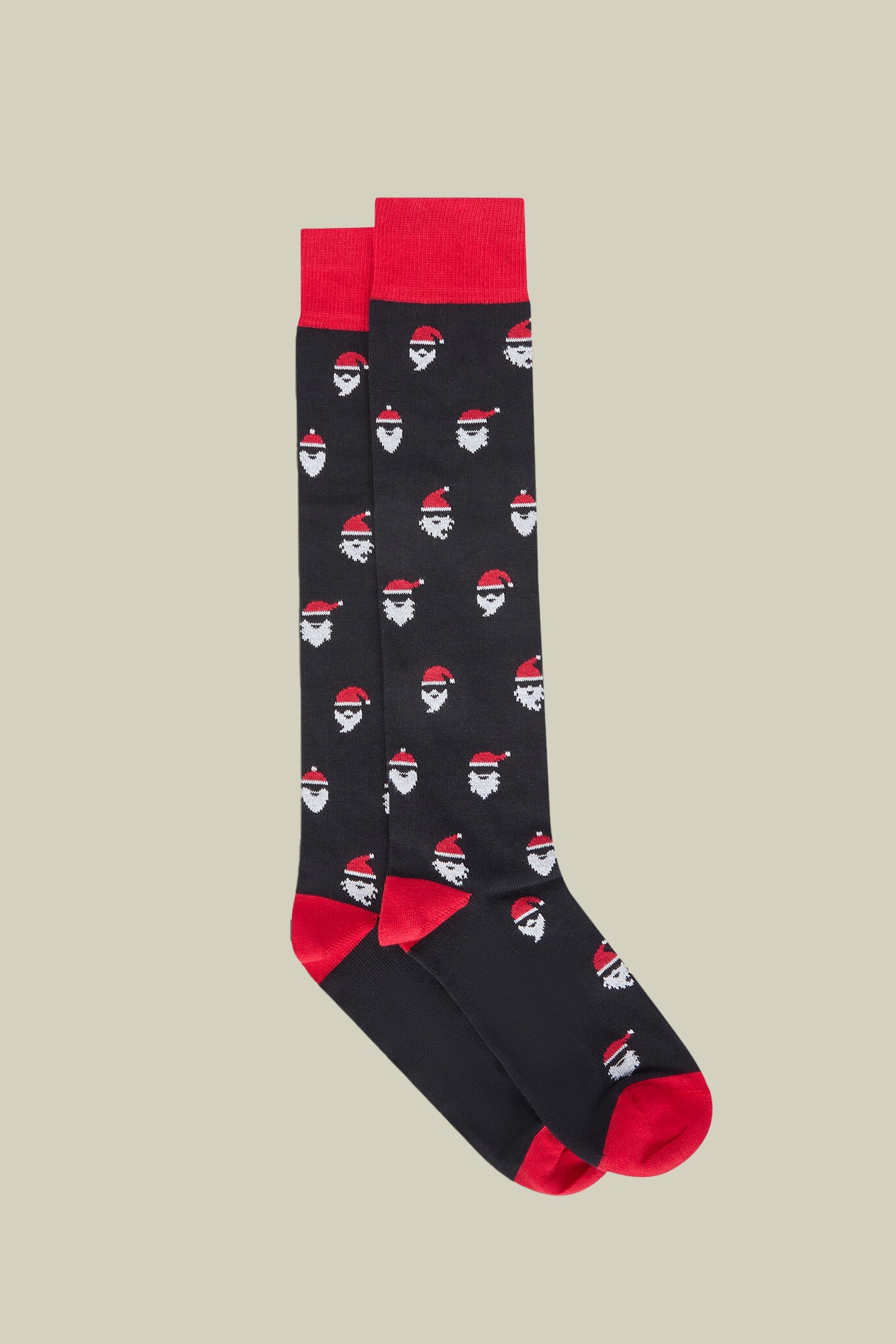 Men's long socks in stockinette stitch with a Christmas pattern, made in Italy