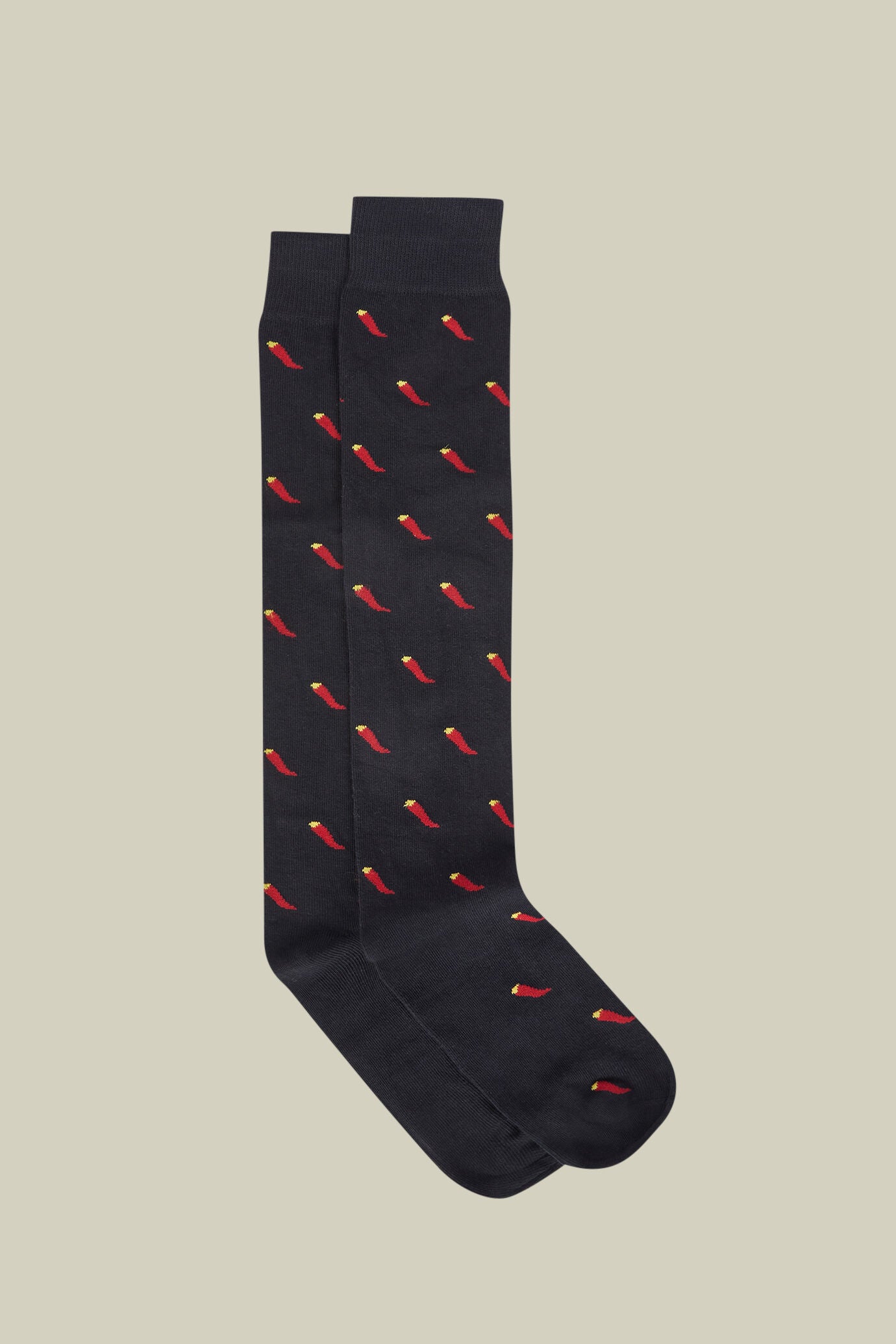 Men's long socks in stockinette stitch with a Christmas pattern, made in Italy