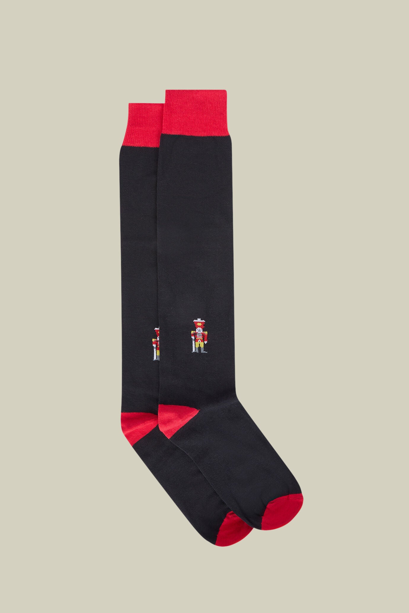 Men's long socks in stockinette stitch with a Christmas pattern, made in Italy