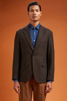 Men's classic single-breasted jacket in a regular fit, made from herringbone wool blend fabric