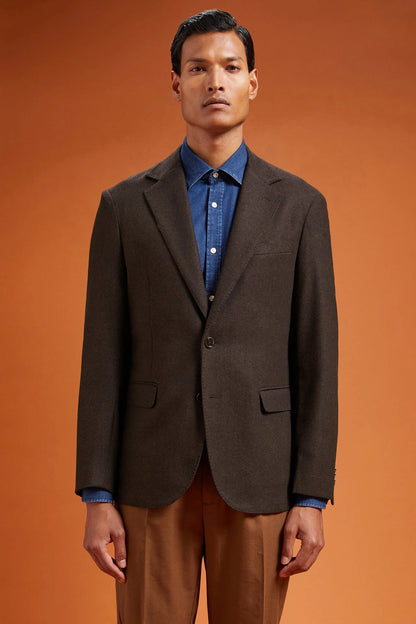 Men's classic single-breasted jacket in a regular fit, made from herringbone wool blend fabric