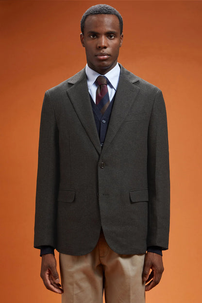 Men's classic single-breasted jacket in a regular fit, made from herringbone wool blend fabric