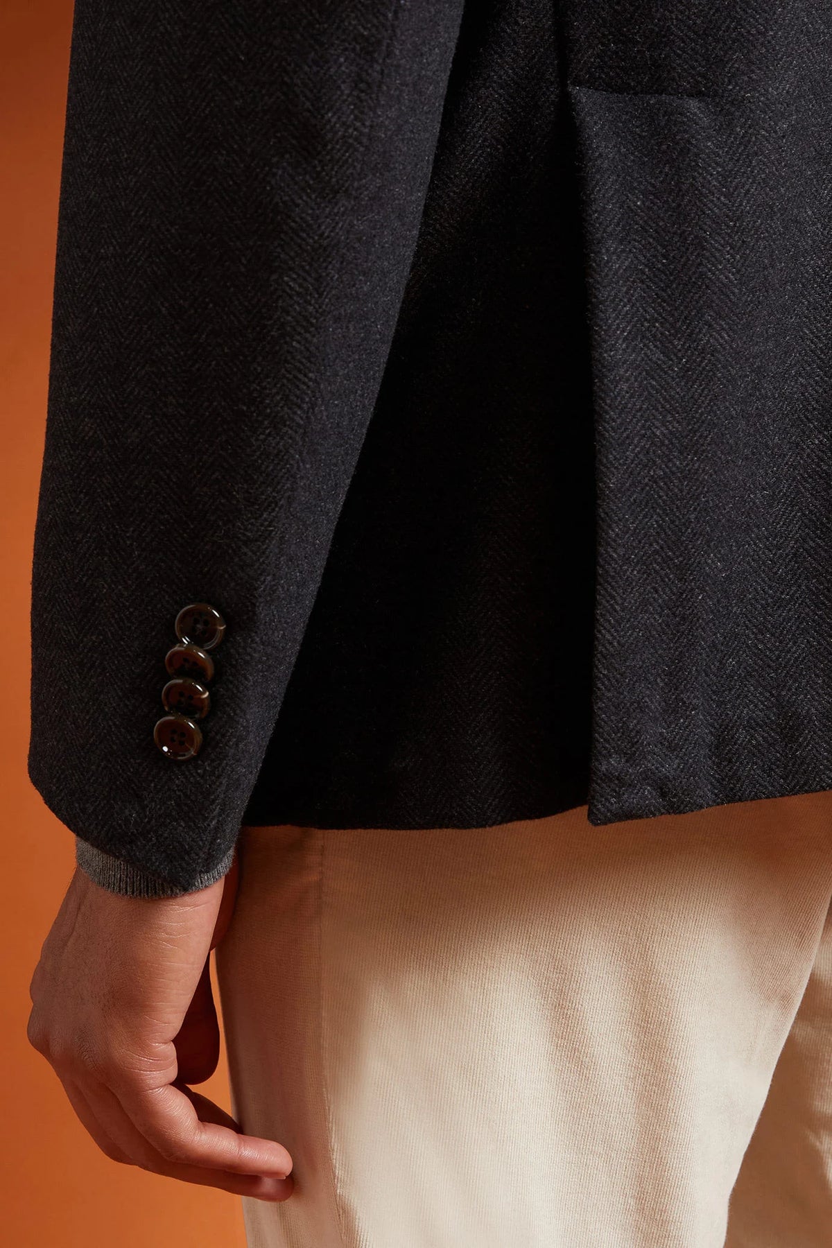 Men's classic single-breasted jacket in a regular fit, made from herringbone wool blend fabric