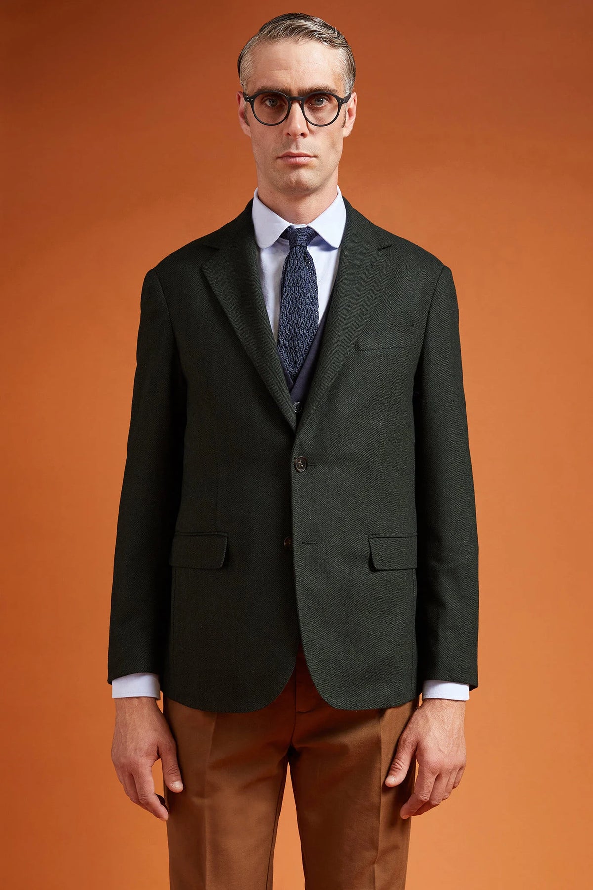 Men's classic single-breasted jacket in a regular fit, made from herringbone wool blend fabric
