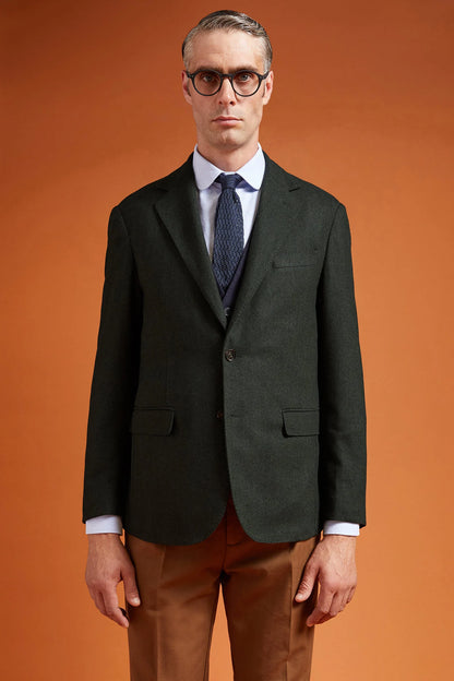 Men's classic single-breasted jacket in a regular fit, made from herringbone wool blend fabric