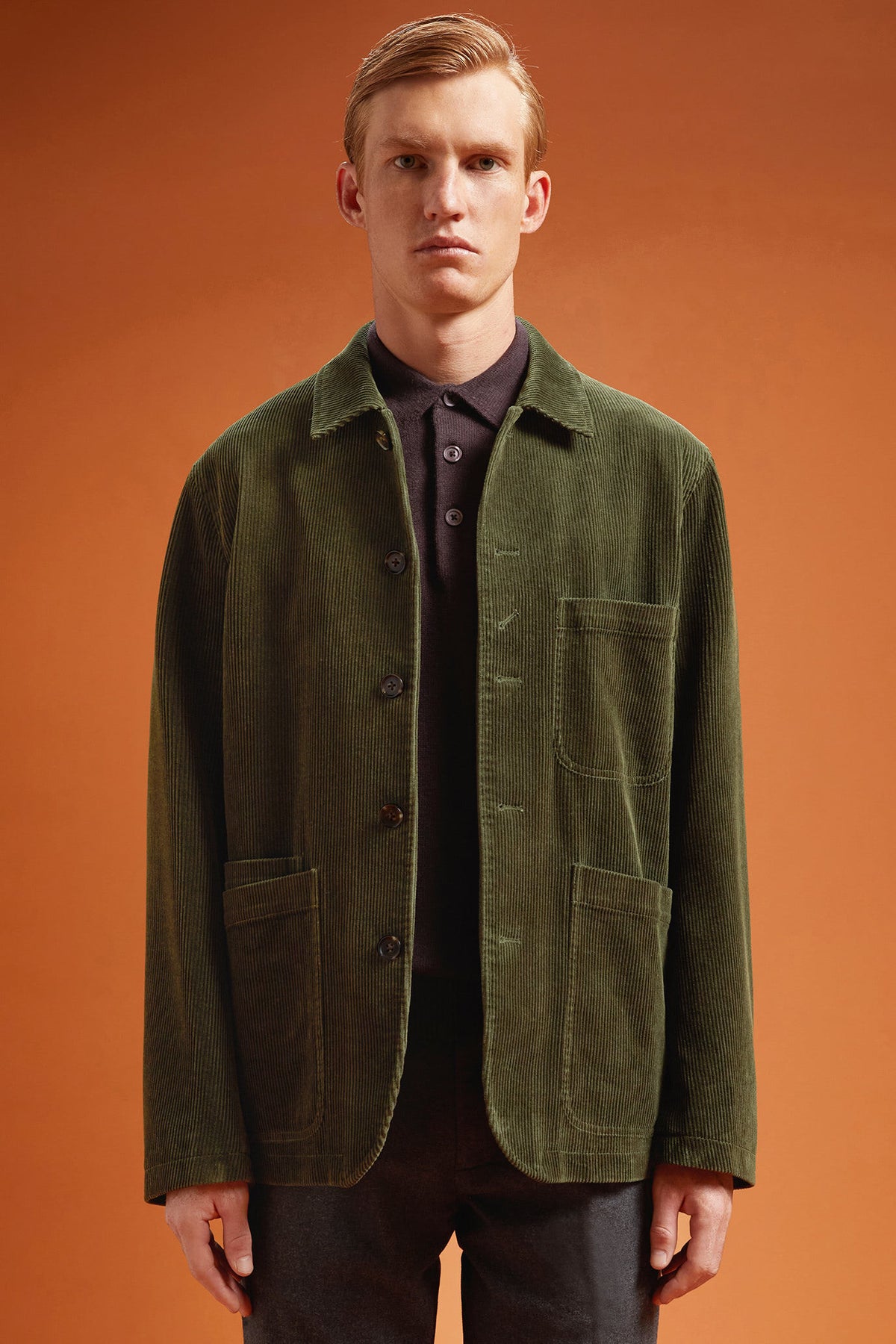 Men's regular fit jacket in 100% cotton velvet with three pockets
