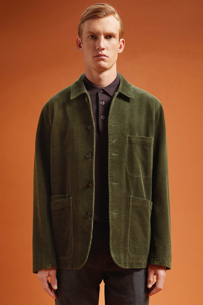 Men's regular fit jacket in 100% cotton velvet with three pockets
