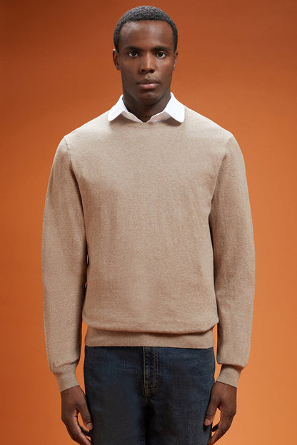 Men's regular fit crew neck jumper in wool and cotton