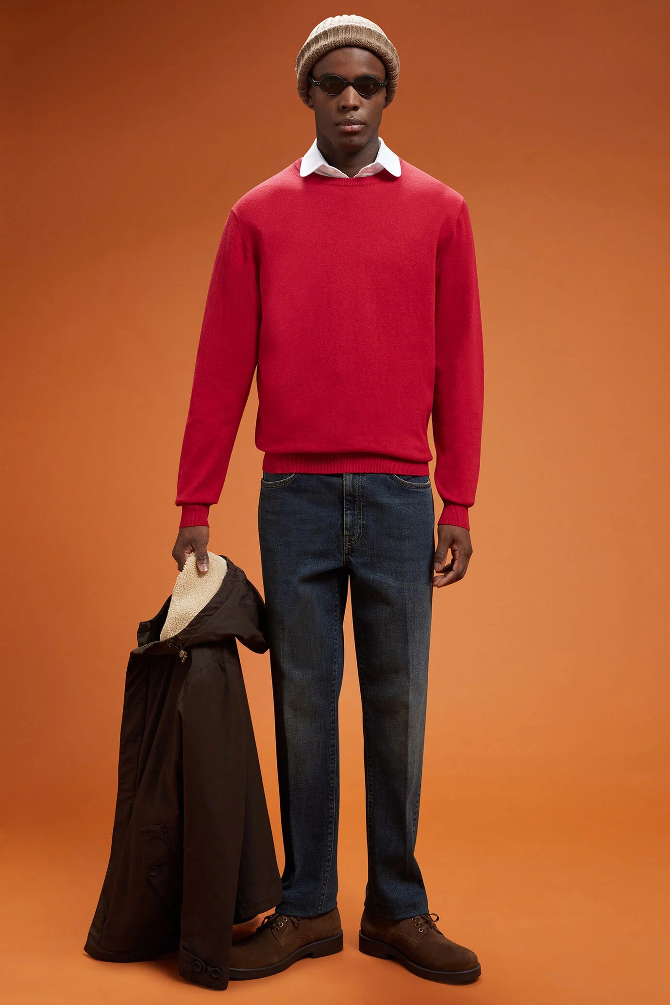 Men's regular fit crew neck jumper in wool and cotton