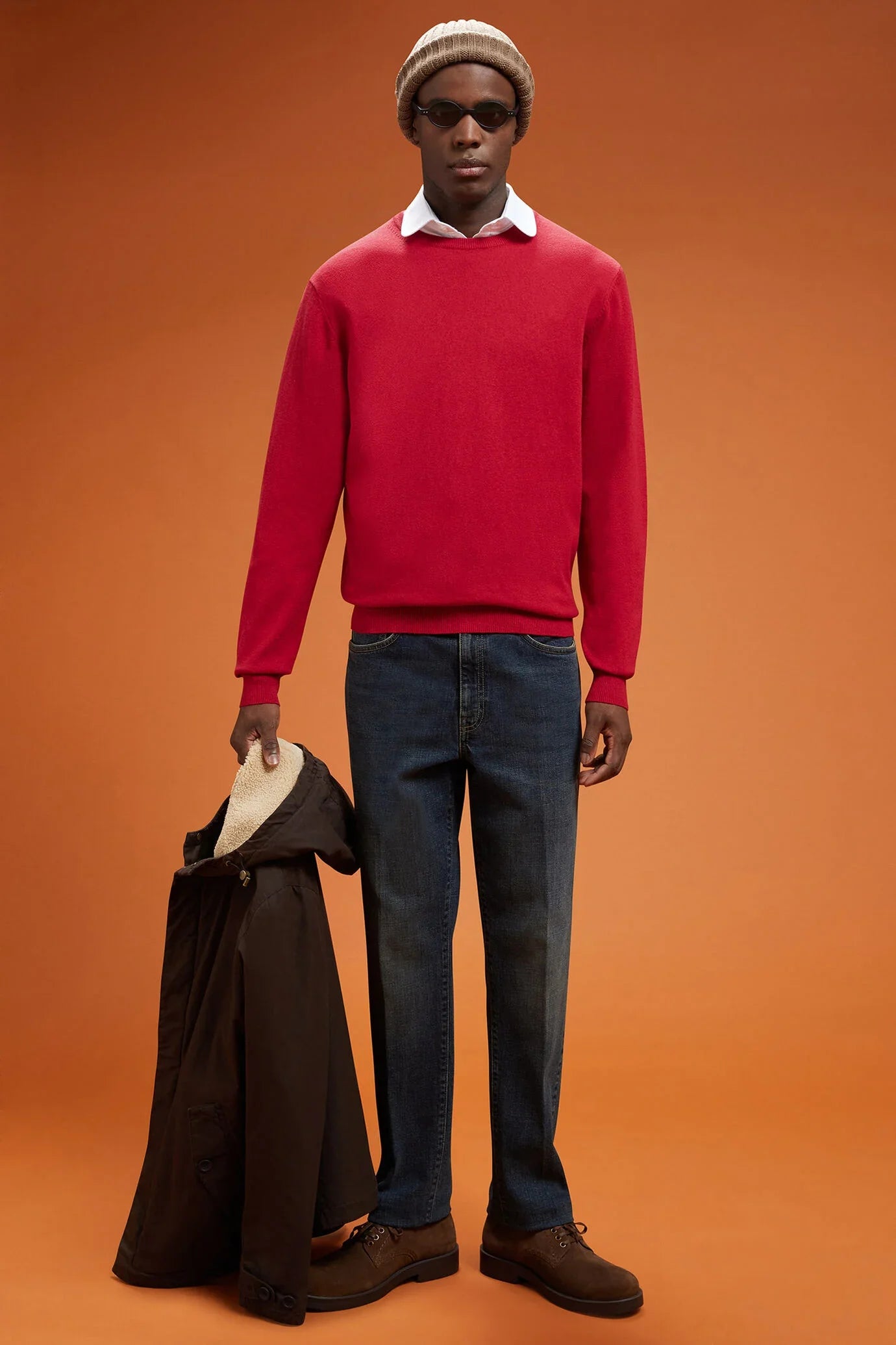Men's regular fit crew neck jumper in wool and cotton