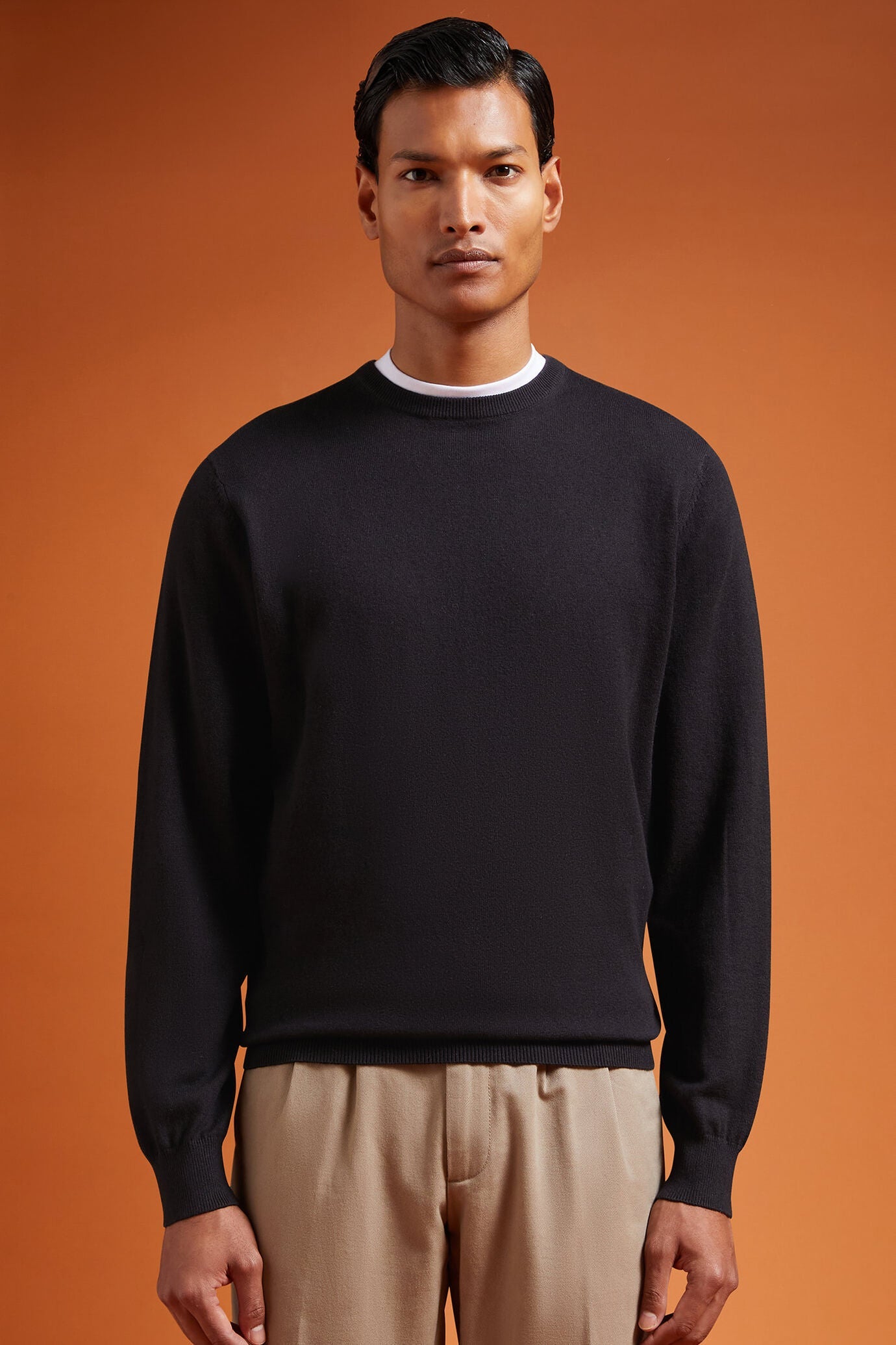 Men's regular fit crew neck jumper in wool and cotton