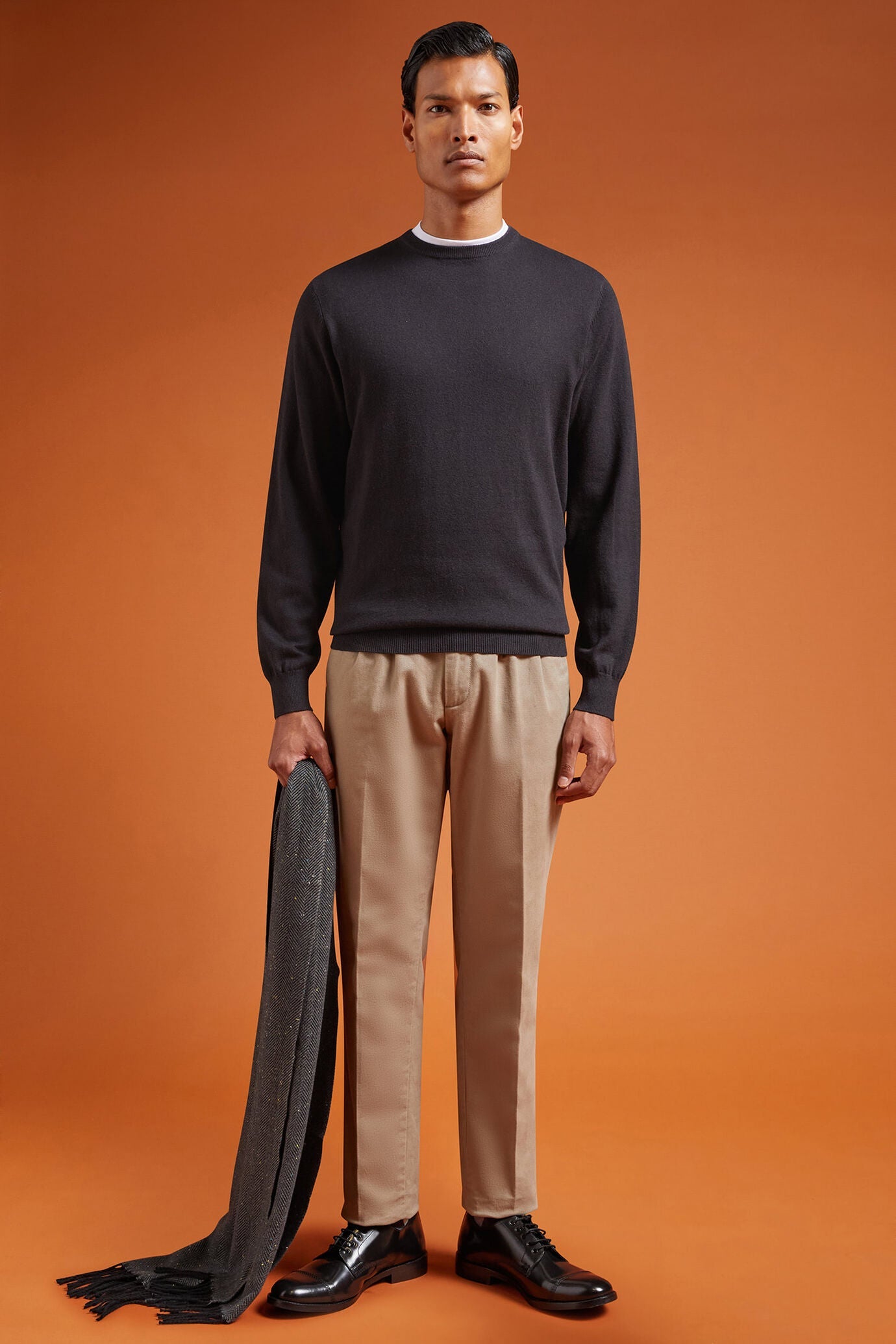 Men's regular fit crew neck jumper in wool and cotton
